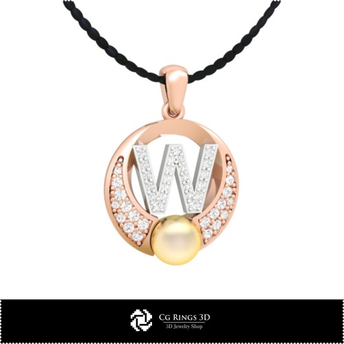 3D CAD Pearl Pendant with Letter W Home, Jewelry 3D CAD, Pendants 3D CAD , 3D Letter Pendants, 3D Pearl Pendants