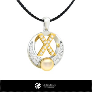 3D CAD Pearl Pendant with Letter X Home, Jewelry 3D CAD, Pendants 3D CAD , 3D Letter Pendants, 3D Pearl Pendants 2