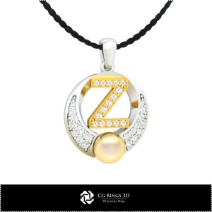 字母Z家居3D CAD珍珠吊坠，珠宝3D CAD，吊坠3D CAD，字母3D吊坠，珍珠3D吊坠