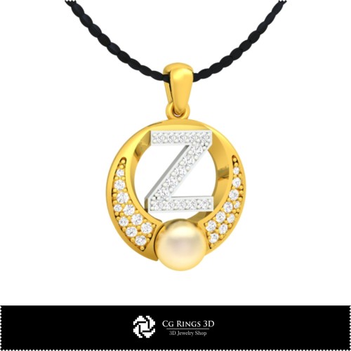 Colgante perla 3D CAD con letra Z Hogar, Joyería 3D CAD, Colgantes 3D CAD, Colgantes de letras 3D, Colgantes de perla 3D