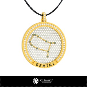 Pandantiv 3D CAD Constellation Zodiac Gemini pentru casă, Bijuterii 3D CAD, Pandantive 3D CAD, Pandantive zodiacale 3D
