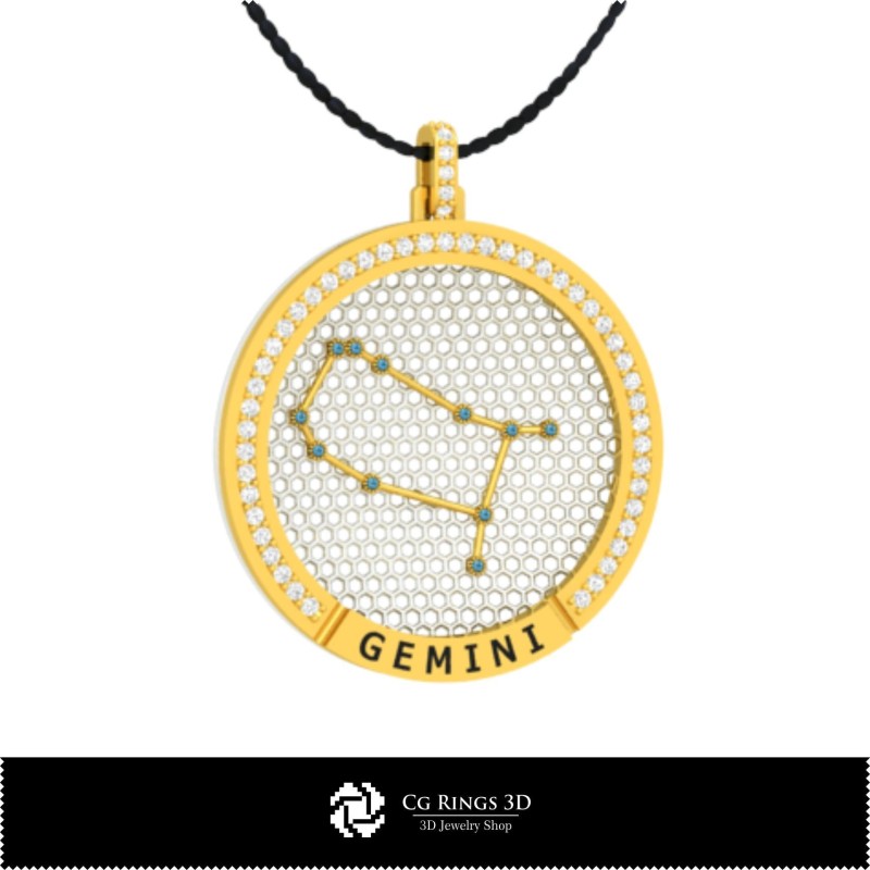Colgante Constellación del Zodiaco 3D CAD Gemini para el hogar, Joyería 3D CAD, Colgantes 3D CAD, Colgantes Zodiacales 3D