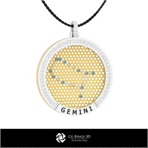 3D CAD Gemini Zodiac Constellation Pendant Home, Jewelry 3D CAD, Pendants 3D CAD , 3D Zodiac Pendants 2
