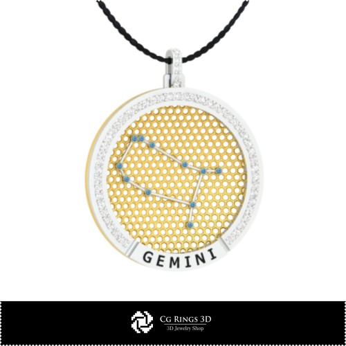 Pendentif Constellation du Zodiaque 3D CAD Gemini pour la maison, Bijoux 3D CAD, Pendentifs 3D CAD, Pendentifs du Zodiaque 3D