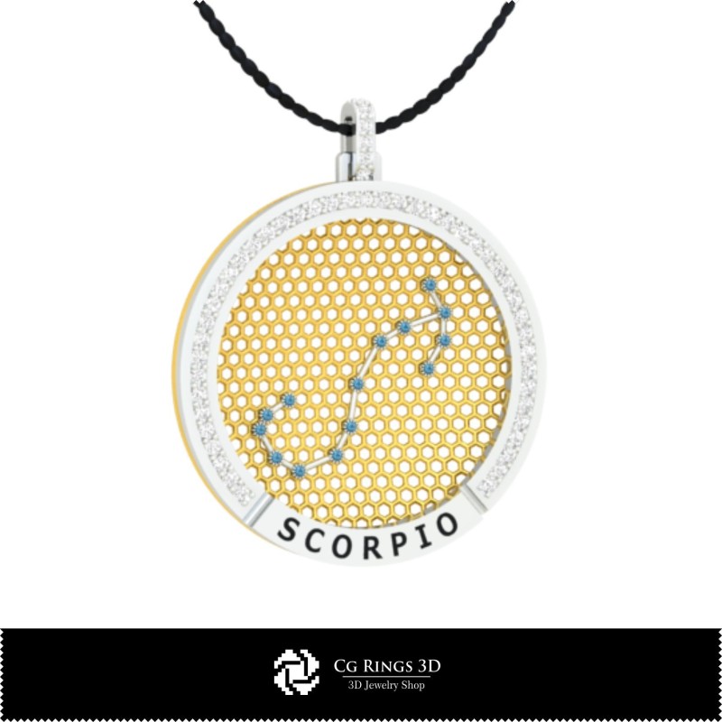 Pandantiv 3D CAD Scorpion Zodiac Constellation pentru casă, Bijuterii 3D CAD, Pandantive 3D CAD, Pandantive Zodiac 3D