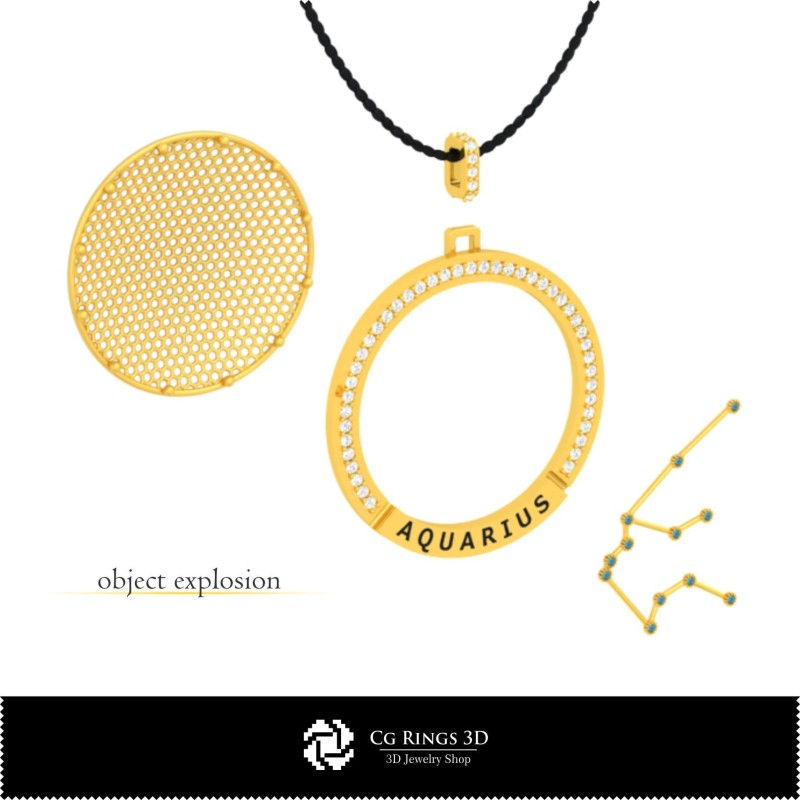 3D CAD Aquarius Zodiac Constellation Pendant Home, Jewelry 3D CAD, Pendants 3D CAD , 3D Zodiac Pendants