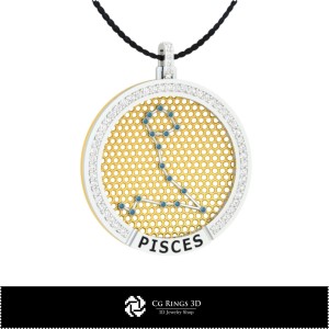 Pendentif Constellation du Poissons en DAO 3D pour la Maison, Bijoux DAO 3D, Pendentifs DAO 3D, Pendentifs du Zodiaque 3D