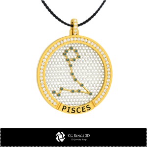 Pandantiv 3D CAD Zodiac Pești Constellation pentru Acasă, Bijuterii 3D CAD, Pandantive 3D CAD, Pandantive Zodiac 3D 2
