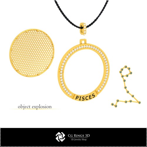 3D-CAD Fische Sternbild Anhänger für Zuhause, Schmuck 3D-CAD, Anhänger 3D-CAD, 3D Sternzeichen Anhänger