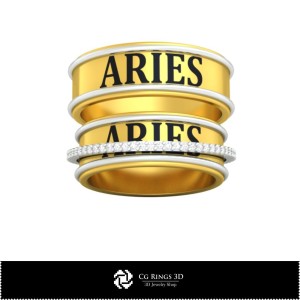 Alliance de mariage 3D CAO avec signe du zodiaque Bélier, Bijoux 3D CAO, Bagues 3D CAO, Alliances 3D
