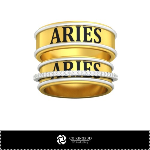 Alliance de mariage 3D CAO avec signe du zodiaque Bélier, Bijoux 3D CAO, Bagues 3D CAO, Alliances 3D