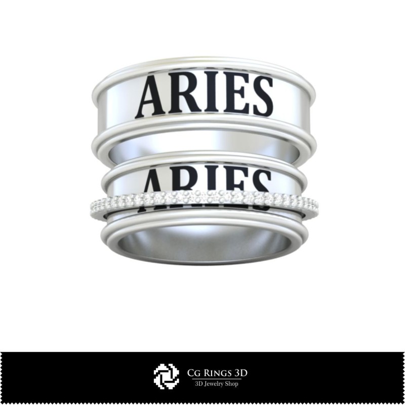 Alliance de mariage 3D CAO avec signe du zodiaque Bélier, Bijoux 3D CAO, Bagues 3D CAO, Alliances 3D