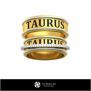Alliances de mariage 3D CAD avec signe du Taureau, bijoux 3D CAD, bagues 3D CAD, alliances 3D