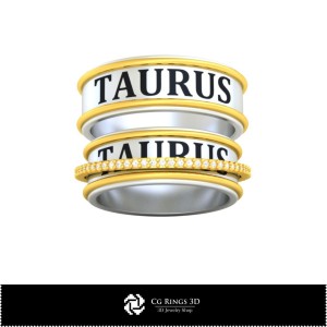 Model 3D CAD verighetă cu semnul Taurului, bijuterii 3D CAD, inele 3D CAD, verighete 3D 2