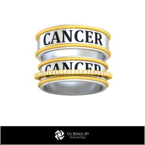 Inel de logodnă/ de nuntă 3D CAD cu zodia Cancer, bijuterii 3D CAD, inele 3D CAD, verighete 3D