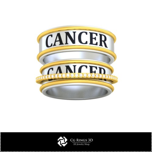 Alliance de mariage 3D CAO avec signe du Cancer, Bijoux 3D CAO, Bagues 3D CAO, Alliances 3D