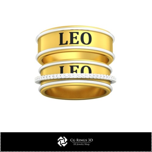 Anillo de boda 3D CAD con signo zodiacal Leo, Joyería 3D CAD, Anillos 3D CAD, Aros de boda 3D