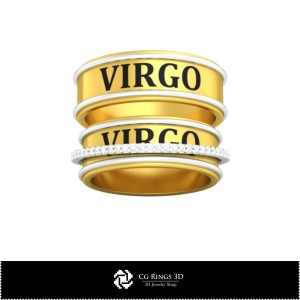 Inel de nuntă 3D CAD cu zodia Fecioară, bijuterii 3D CAD, inele 3D CAD, verighete 3D 2