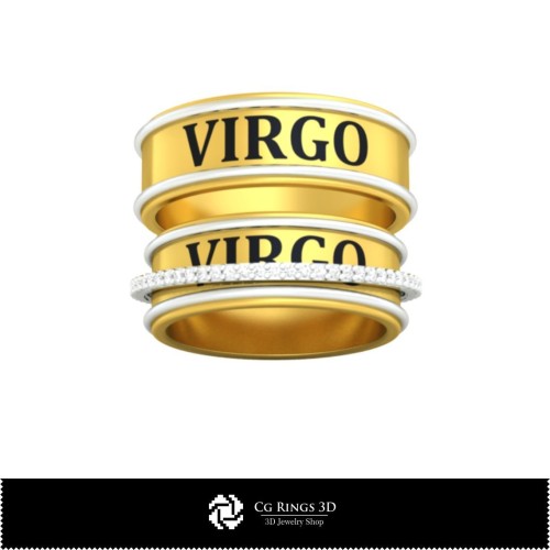 Bague de mariage 3D CAO avec signe astrologique Vierge, Bijoux 3D CAO, Bagues 3D CAO, Alliances 3D