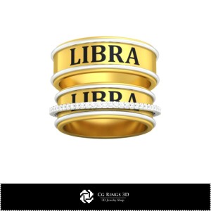 Anillo de boda 3D CAD con símbolo de Libra, Joyería 3D CAD, Anillos 3D CAD, Alianzas 3D