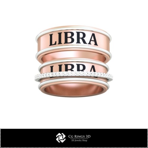 Anillo de boda 3D CAD con símbolo de Libra, Joyería 3D CAD, Anillos 3D CAD, Alianzas 3D