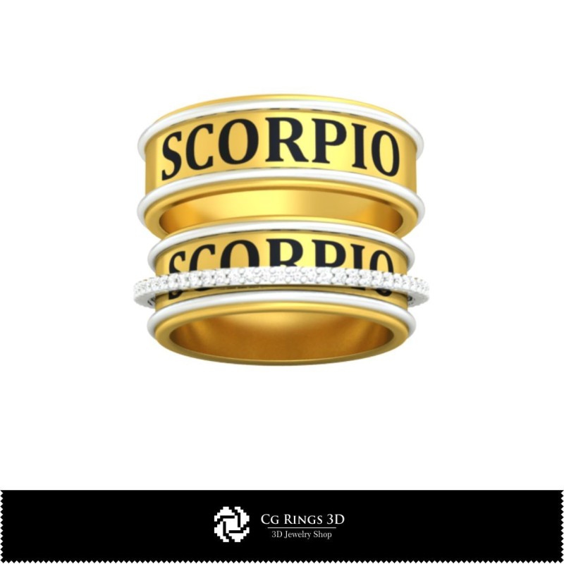 Model 3D CAD inel de logodnă/alianță cu zodia Scorpion, bijuterii 3D CAD, inele 3D CAD, verighete 3D