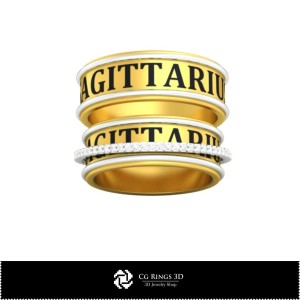 Anello nuziale 3D CAD con Sagittario, Casa zodiacale, Gioielli 3D CAD, Anelli 3D CAD, Fedi nuziali 3D