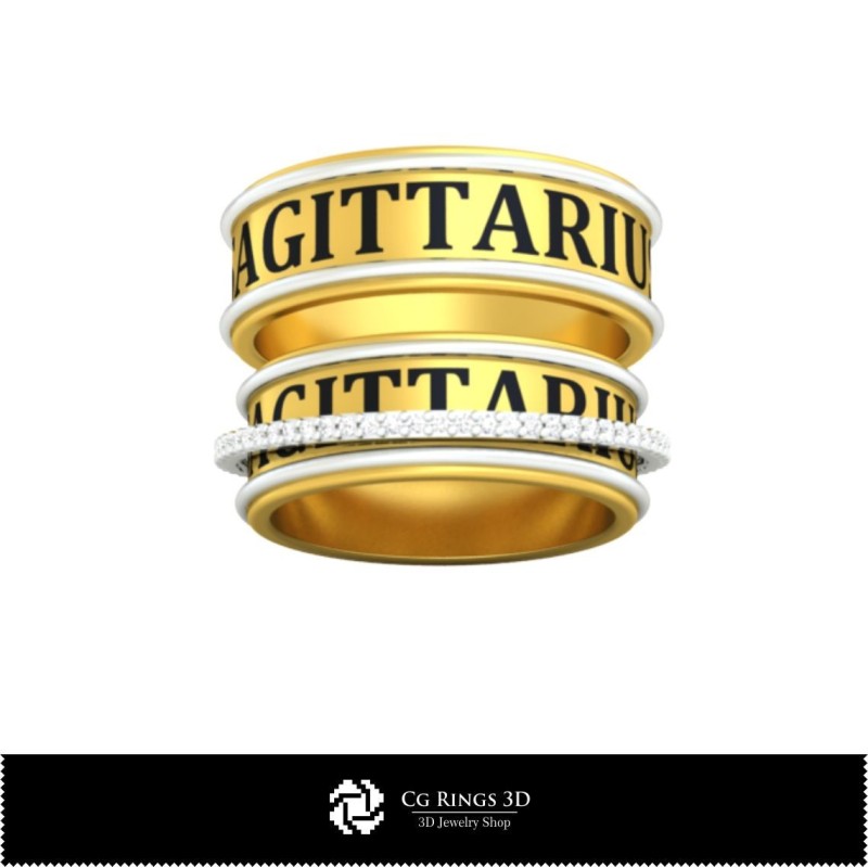 Anillo de boda 3D CAD con signo Zodiacal Sagitario, Joyas 3D CAD, Anillos 3D CAD, Alianzas 3D