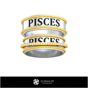 Anello nuziale 3D CAD con segno zodiacale Pesci, Gioielli 3D CAD, Anelli 3D CAD, Fedi nuziali 3D