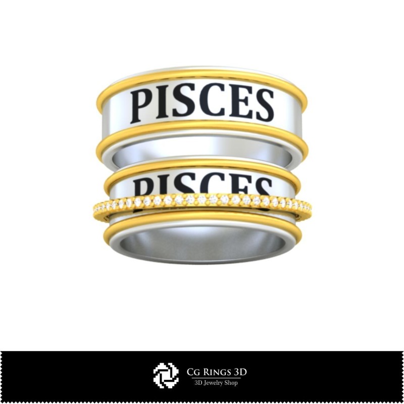 Anello nuziale 3D CAD con segno zodiacale Pesci, Gioielli 3D CAD, Anelli 3D CAD, Fedi nuziali 3D