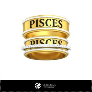 3D CAD Wedding Ring With Pisces Zodiac Home, Jewelry 3D CAD, Rings 3D CAD , Wedding Bands 3D 2