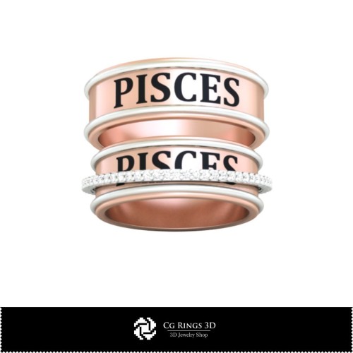 Anello nuziale 3D CAD con segno zodiacale Pesci, Gioielli 3D CAD, Anelli 3D CAD, Fedi nuziali 3D