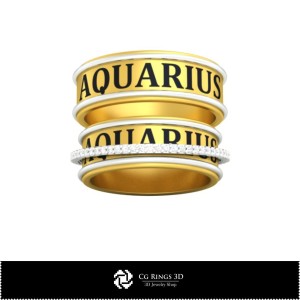 Anillo de boda CAD 3D con símbolo de Acuario, Joyería CAD 3D, Anillos CAD 3D, Alianzas CAD 3D 2