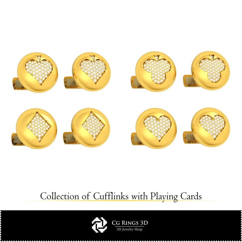 3D-CAD-Kollektion von Manschettenknöpfen mit Spielkarten Home, Schmuck 3D-CAD, Schmuckkollektionen 3D-CAD