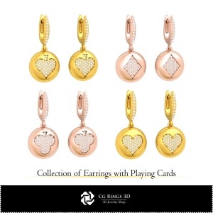 Colección 3D CAD de Pendientes con Cartas de Juego para el Hogar, Joyería 3D CAD, Colecciones de Joyería 3D CAD