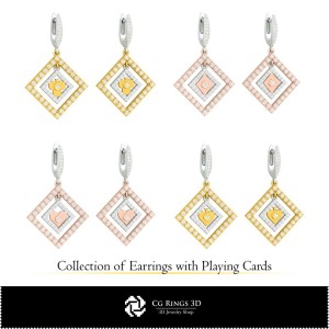3D-CAD-Kollektion von Ohrringen mit Spielkarten Zuhause, Schmuck 3D-CAD, Schmuckkollektionen 3D-CAD