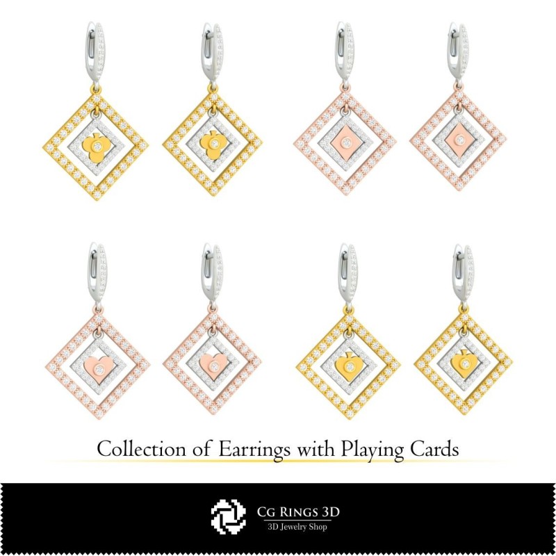 Colección 3D CAD de Pendientes con Cartas de Juego para el Hogar, Joyería 3D CAD, Colecciones de Joyería 3D CAD