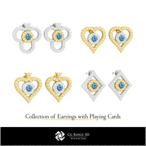 Collection 3D CAD de boucles d'oreilles avec cartes à jouer, bijoux 3D CAD, collections de bijoux 3D CAD