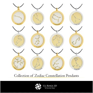 Colección 3D CAD de colgantes de constelaciones del zodiaco para el hogar, CAD 3D de joyería, colecciones de joyería CAD 3D