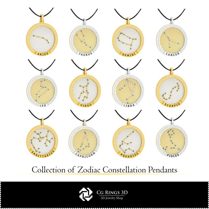 Colección 3D CAD de colgantes de constelaciones del zodiaco para el hogar, CAD 3D de joyería, colecciones de joyería CAD 3D