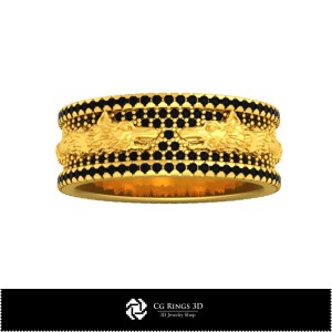 Anello nuziale 3D CAD con lupo dacico e casa, gioielleria 3D CAD, anelli 3D CAD, gioielli vintage 3D CAD, fedi nuziali 3D,
