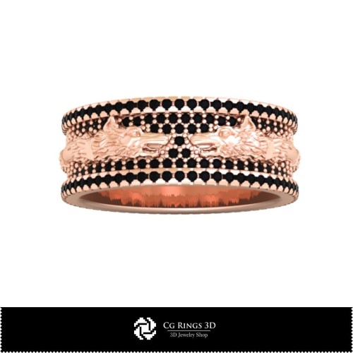 Anneau de mariage 3D CAO avec tête de loup dacique, Bijoux 3D CAO, Bagues 3D CAO, Bijoux vintage 3D CAO, Alliances 3D, Bague de