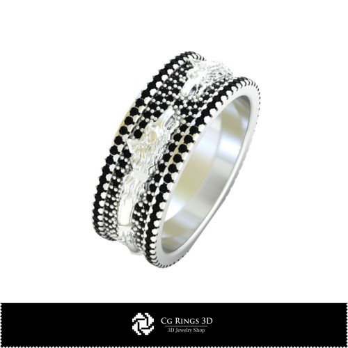 Anillo de boda CAD 3D con lobo dacio en casa, Joyería CAD 3D, Anillos CAD 3D, Joyería vintage CAD 3D, Alianzas de boda 3D,