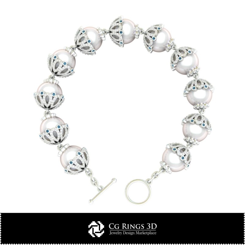 Pulsera de perlas 3D CAD para el hogar, Joyería 3D CAD, Pulseras 3D CAD, Pulseras 3D, Pulseras de perlas 3D