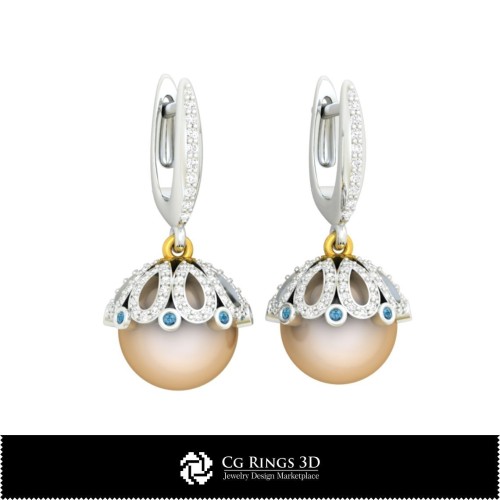 Boucles d'oreilles perle 3D CAO Maison, Bijoux CAO 3D, Boucles d'oreilles CAO 3D, Boucles d'oreilles diamant 3D, Boucles