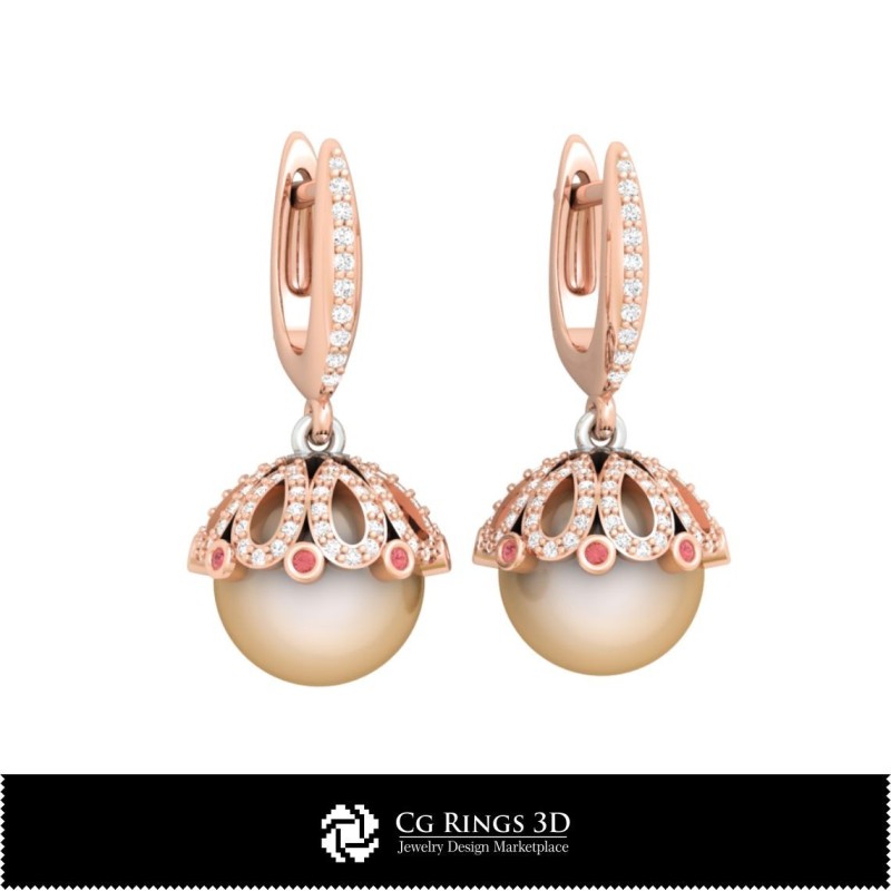Orecchini con Perla in CAD 3D, Gioielli CAD 3D, Orecchini CAD 3D, Orecchini con Diamante 3D, Orecchini a Goccia 3D, Orecchini