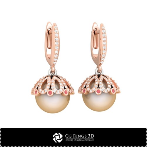 Orecchini con Perla in CAD 3D, Gioielli CAD 3D, Orecchini CAD 3D, Orecchini con Diamante 3D, Orecchini a Goccia 3D, Orecchini