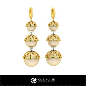 3D-CAD-Perlenohrringe Zuhause, Schmuck 3D-CAD, Ohrringe 3D-CAD, 3D-Hängeohrringe, 3D-Perlenohrringe