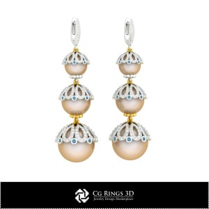 3D-CAD-Perlenohrringe Zuhause, Schmuck 3D-CAD, Ohrringe 3D-CAD, 3D-Hängeohrringe, 3D-Perlenohrringe 2