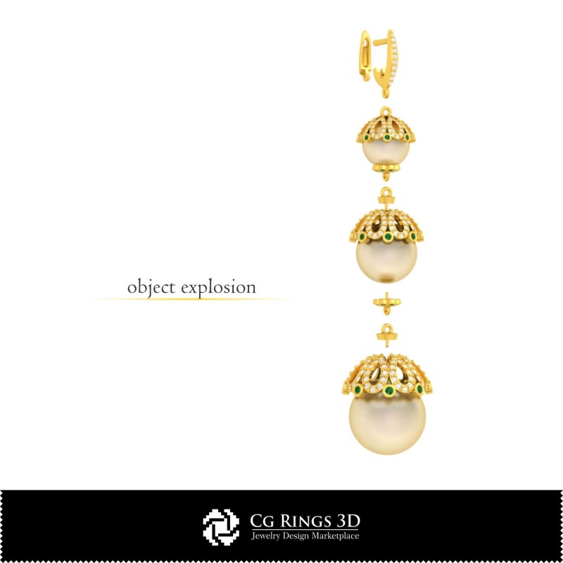Pendientes de perla CAD 3D para el hogar, Joyería CAD 3D, Pendientes CAD 3D, Pendientes colgantes 3D, Pendientes de perla 3D